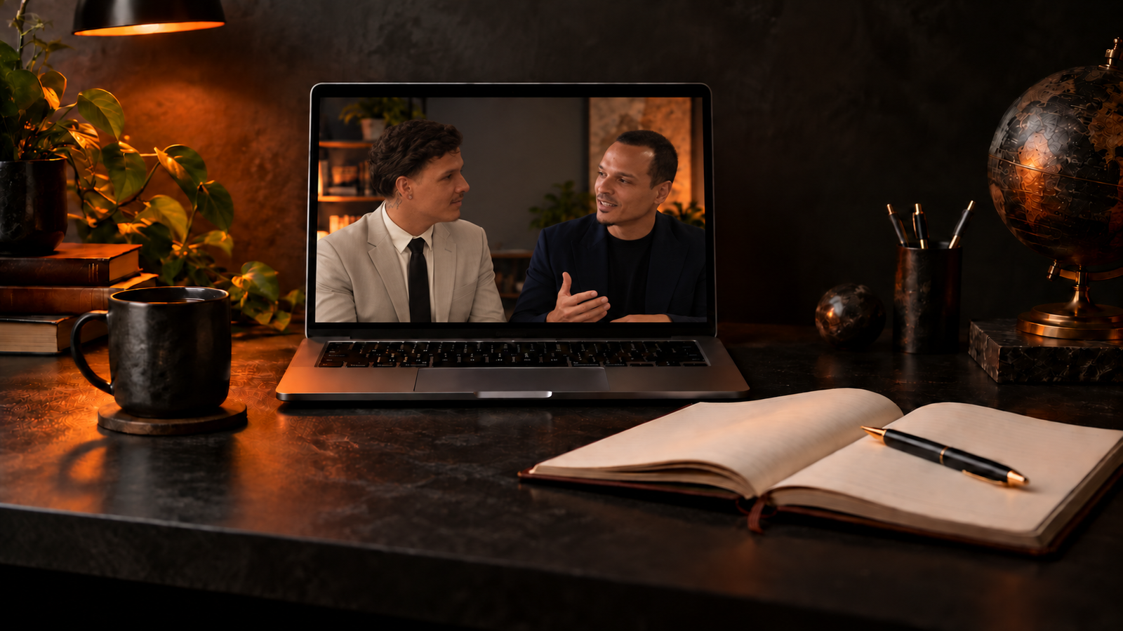 Leonardo e Lucas representados em uma conversa natural na tela do computador